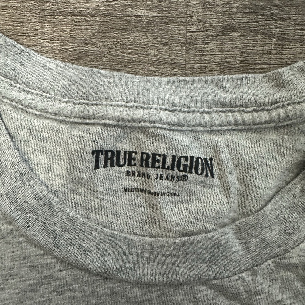 True Religion Collegiate Crest Slim Crew Tee Gray Sz‎ M Velvet Logo Short Sleeve - Picture 5 of 8